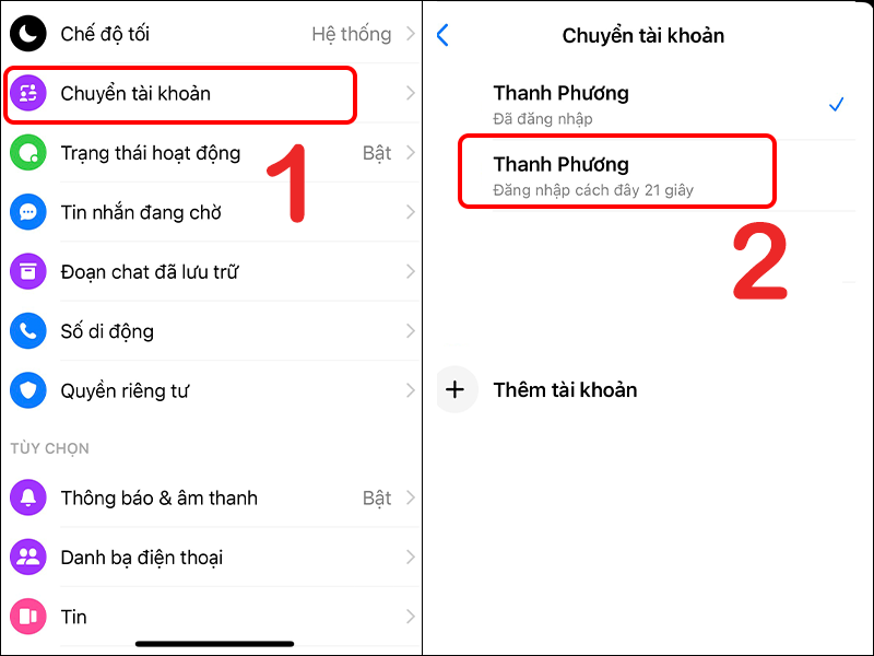 Chuyển tài khoản trên Messenger